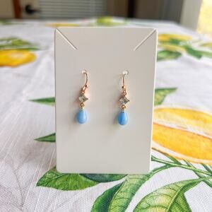 Aquamarine Zirconia Crystal & Baby Blue Czech Glass Casual Cute Dainty Earrings